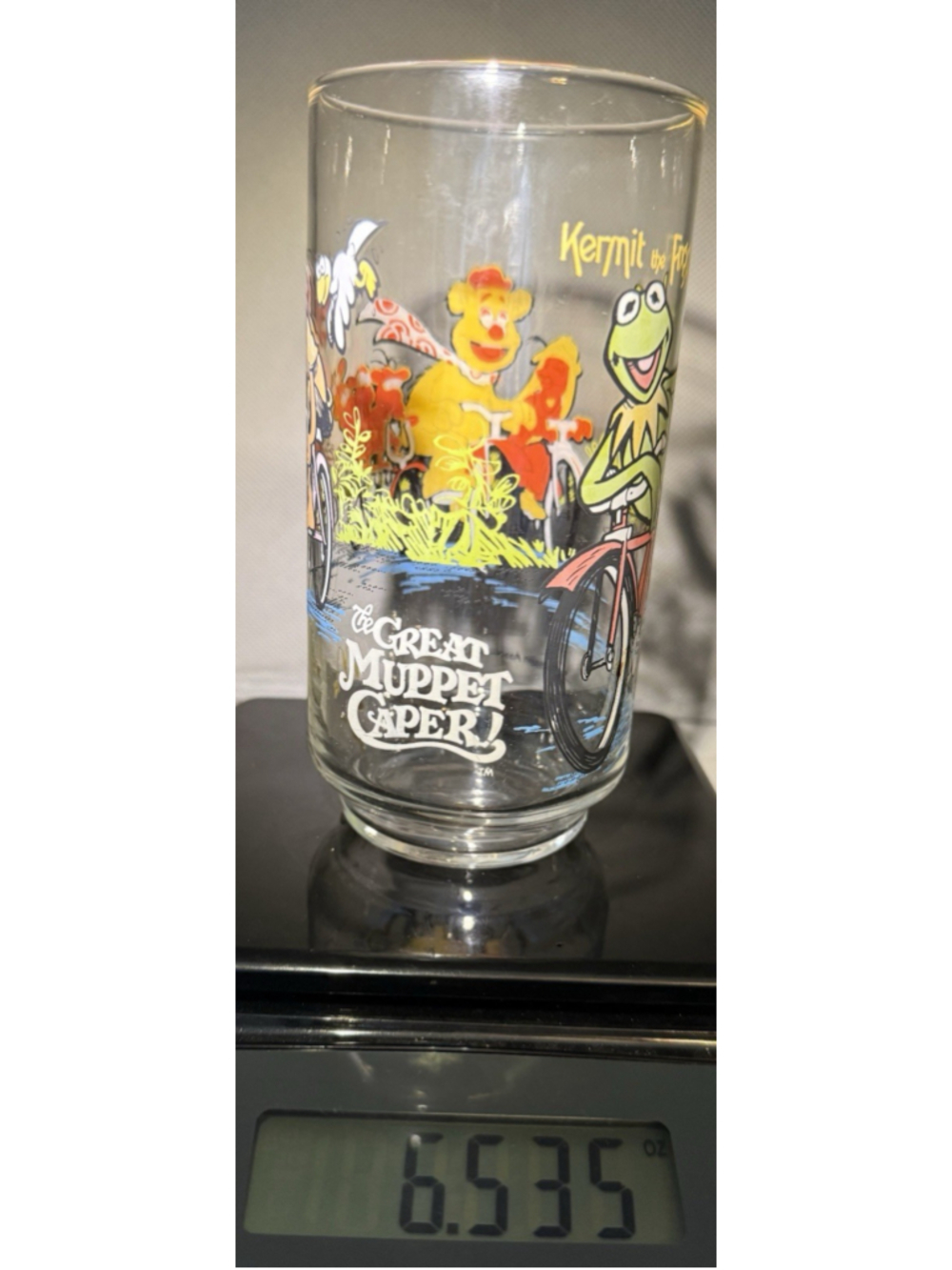 Vintage 1981 McDonald’s Jim Henson The Great Muppet Caper Glass Kermit Bike Cup